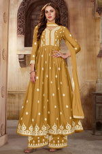 Load image into Gallery viewer, Pretty Coffee Georgette Fabric Embroidered Wedding Wear Palazzo Suit
