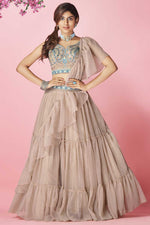 Load image into Gallery viewer, Chiffon Fabric Sangeet Wear Embroidered Work Beguiling Lehenga In Chikoo Color
