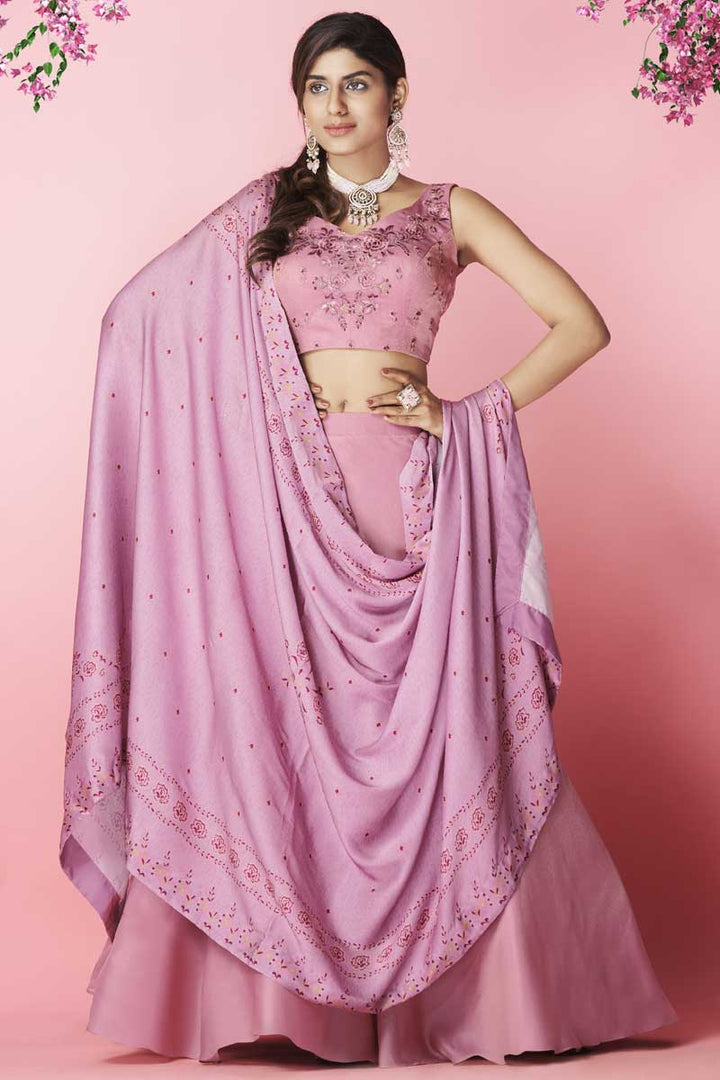 Pink Color Sangeet Wear Chiffon Fabric Lehenga With Splendid Embroidered Work