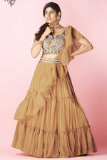 Load image into Gallery viewer, Chiffon Fabric Rust Color Sangeet Wear Riveting Lehenga With Embroidered Work
