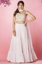 Load image into Gallery viewer, Off White Color Sangeet Wear Embroidered Chiffon Fabric Glamorous Lehenga
