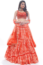 Load image into Gallery viewer, Rust Color Jacquard Fabric Function Wear Lehenga With Fantastic Thread Embroidered Work
