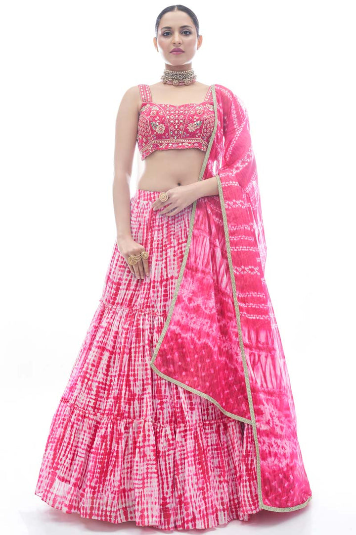 Pink Color Ingenious Thread Embroidered Designs On Jacquard Fabric Function Wear Lehenga
