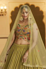 Load image into Gallery viewer, Mehendi Green Color Georgette Lehenga With Aristocratic Embroidered Work
