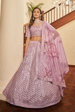 Load image into Gallery viewer, Pink Color Wedding Wear Sequince Work Lehanga Choli In Art Silk Fabric
