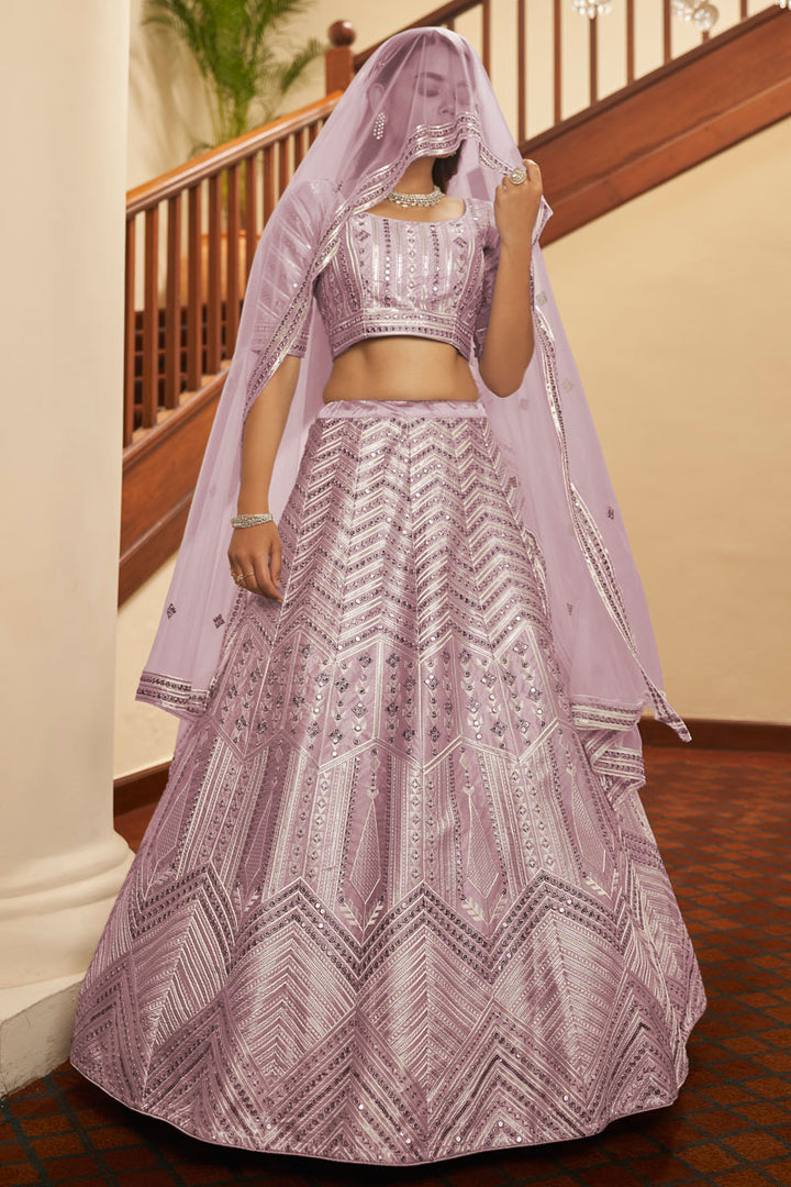 Wedding Wear Silk Fabric Pink Color Sequince Work Lehanga Choli