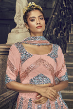Load image into Gallery viewer, Sangeet Wear Net Fabric Sequins Work Peach Color Lehenga Choli
