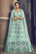 Load image into Gallery viewer, Light Cyan Color Net Fabric Sangeet Wear Sequins Work Lehenga Choli
