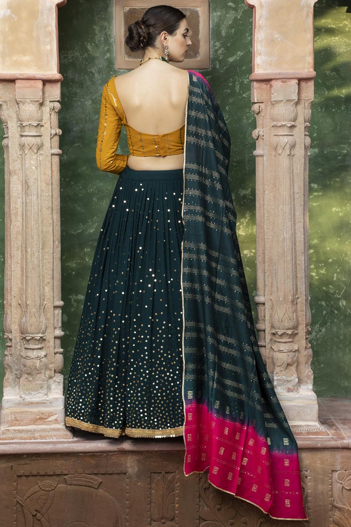 Georgette Fabric Dark Green Color Designer 3 Piece Lehenga Choli