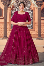 Load image into Gallery viewer, Wedding Wear Burgundy Color Georgette Fabric Sequins Work Lehenga Choli
