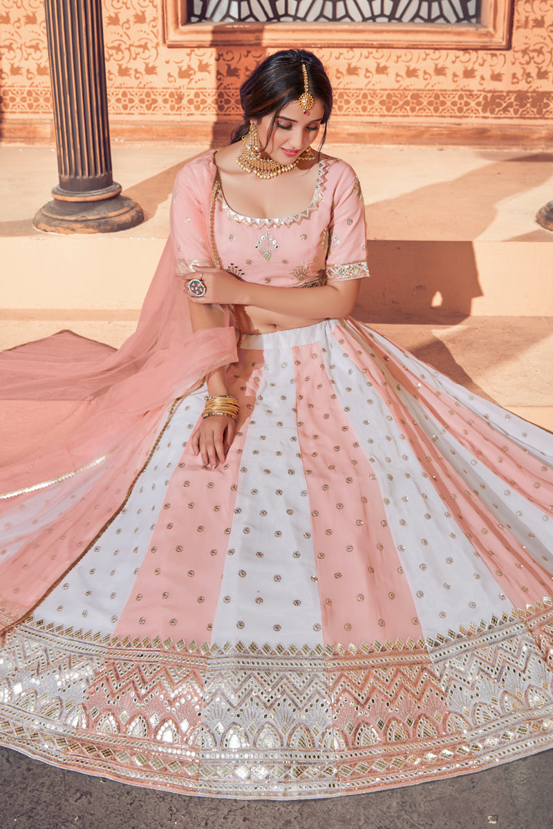 Wedding Wear Peach Color Sequins Work Lehenga Choli In Georgette Fabric