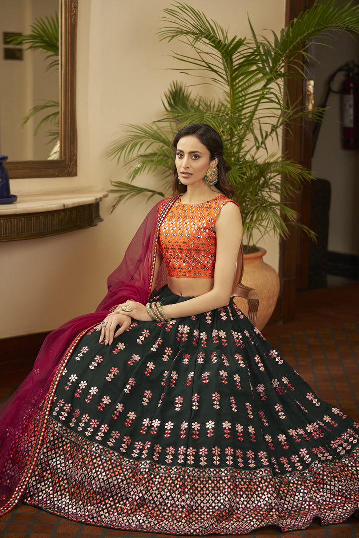 Gorgeous Dark Green Embroidered Sangeet Wear Lehenga Choli In Georgette Fabric
