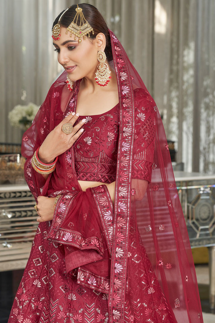 Silk Fabric Maroon Color Superior Wedding Wear Lehenga