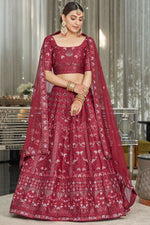 Load image into Gallery viewer, Silk Fabric Maroon Color Superior Wedding Wear Lehenga
