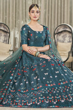 Load image into Gallery viewer, Silk Fabric Teal Color Stunning Wedding Wear Lehenga
