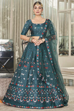 Load image into Gallery viewer, Silk Fabric Teal Color Stunning Wedding Wear Lehenga
