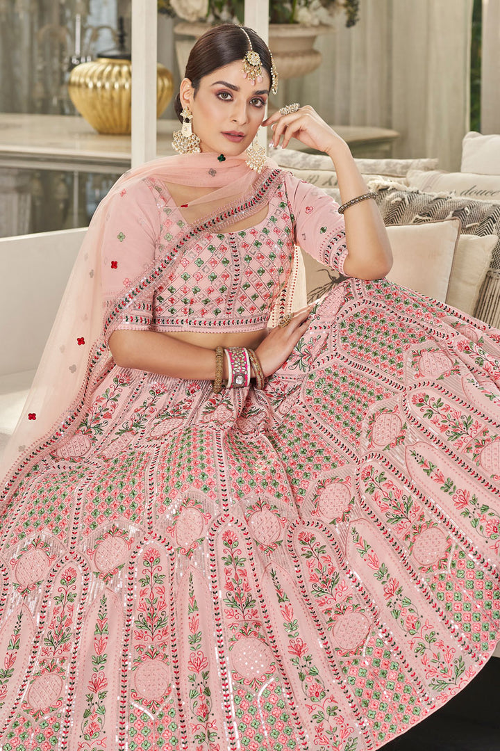 Pink Color Georgette Fabric Supreme Wedding Wear Lehenga