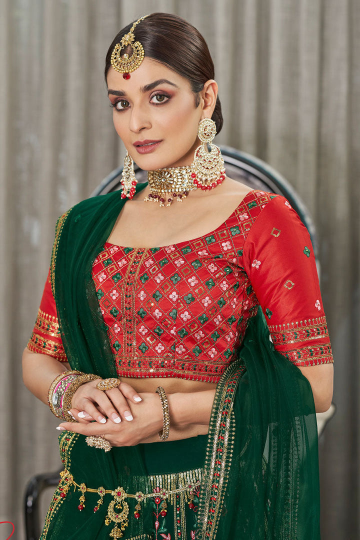 Georgette Fabric Green Color Winsome Wedding Wear Lehenga