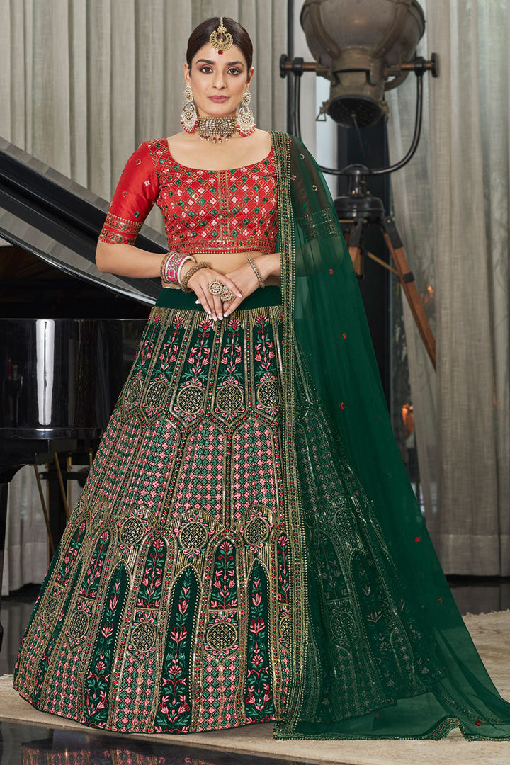 Georgette Fabric Green Color Winsome Wedding Wear Lehenga