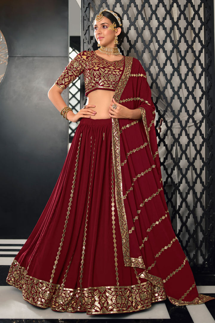 Engaging Maroon Color Georgette Fabric Lehenga With Sequins Work