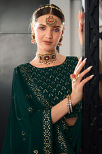 Load image into Gallery viewer, Incredible Sequins Work On Georgette Fabric Dark Green Color Lehenga
