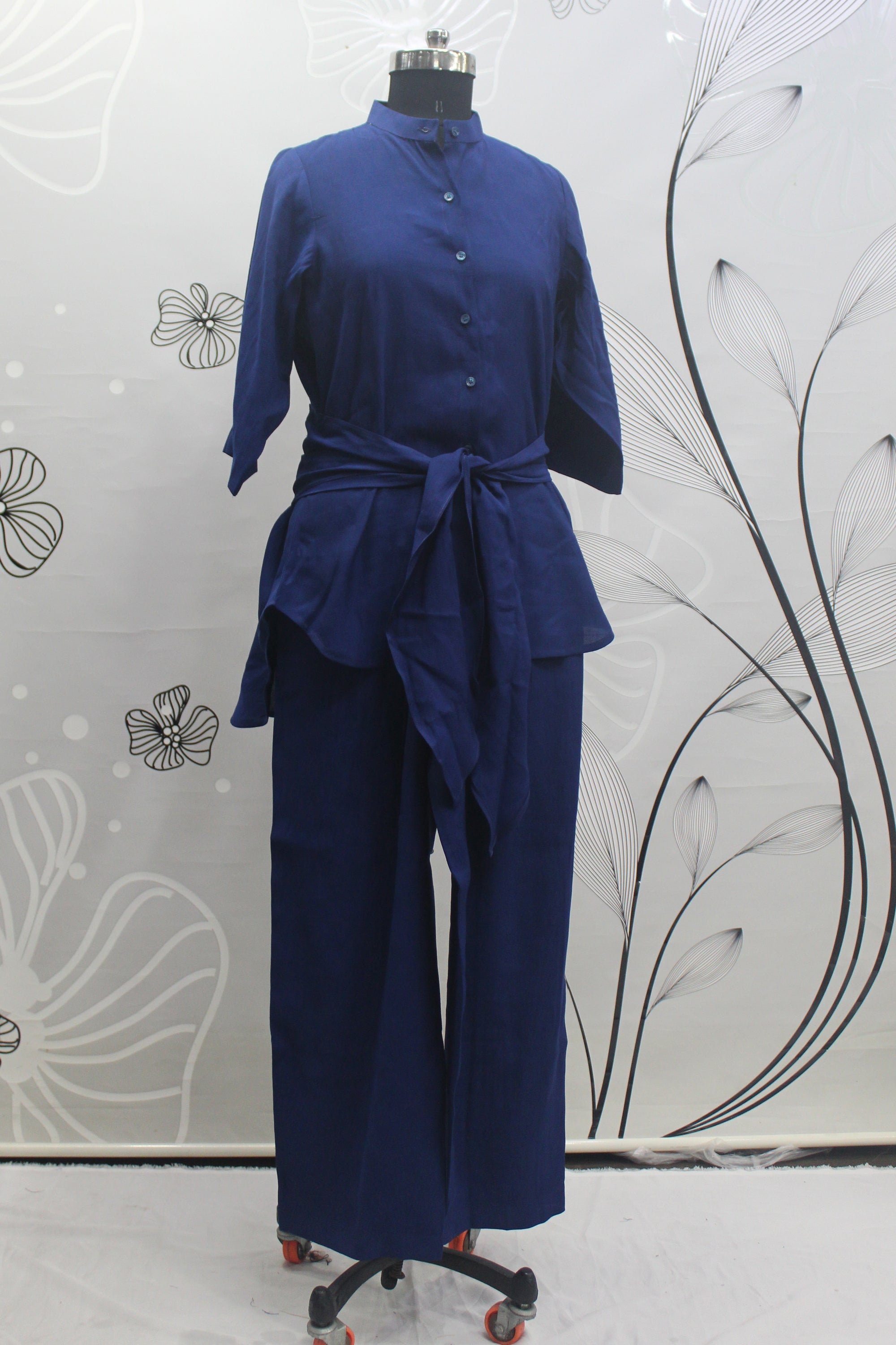 Navy Blue Viscose Rayon Fabric Party Wear Designer Readymade Co Ord Set