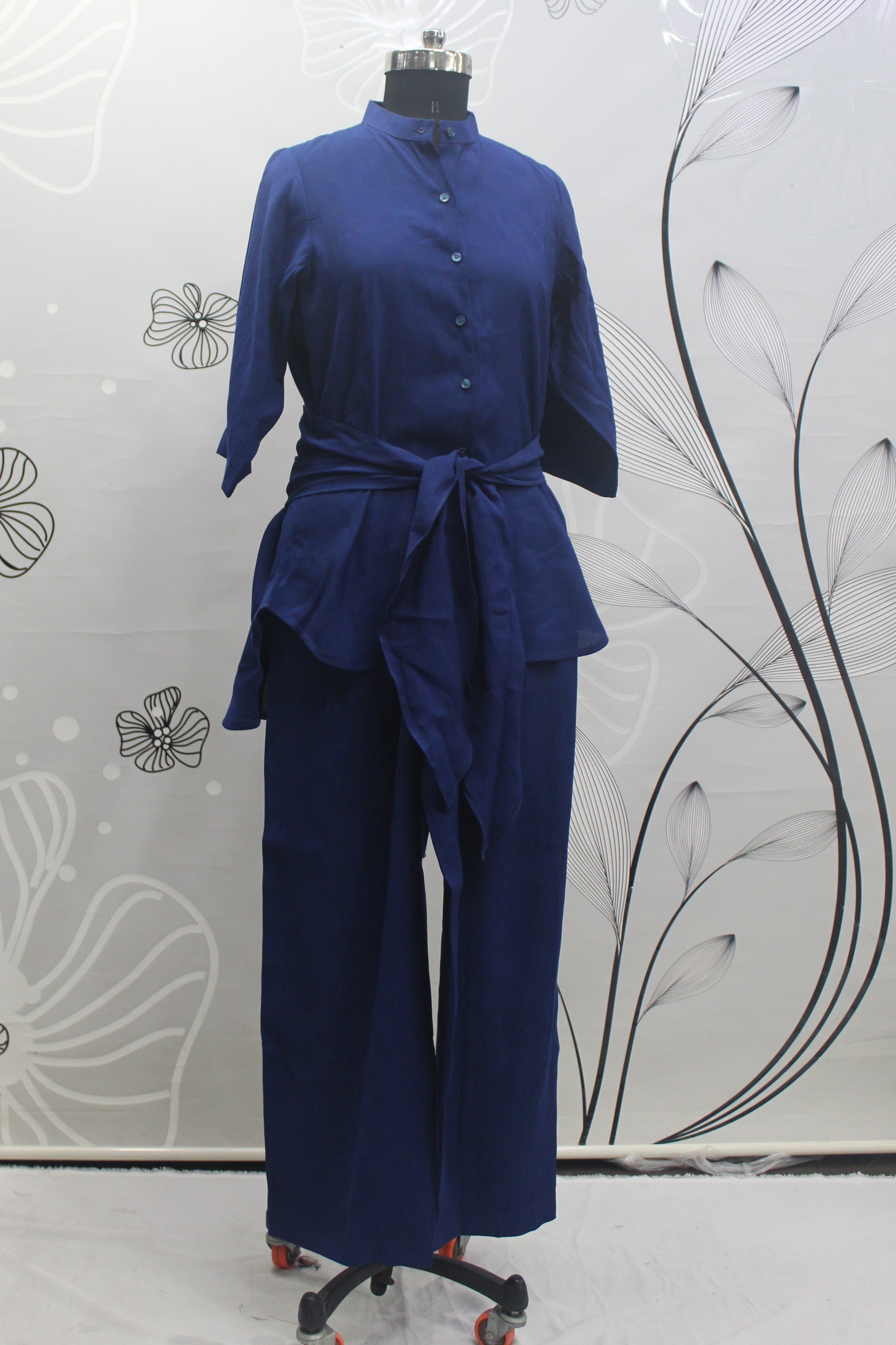 Navy Blue Viscose Rayon Fabric Party Wear Designer Readymade Co Ord Set