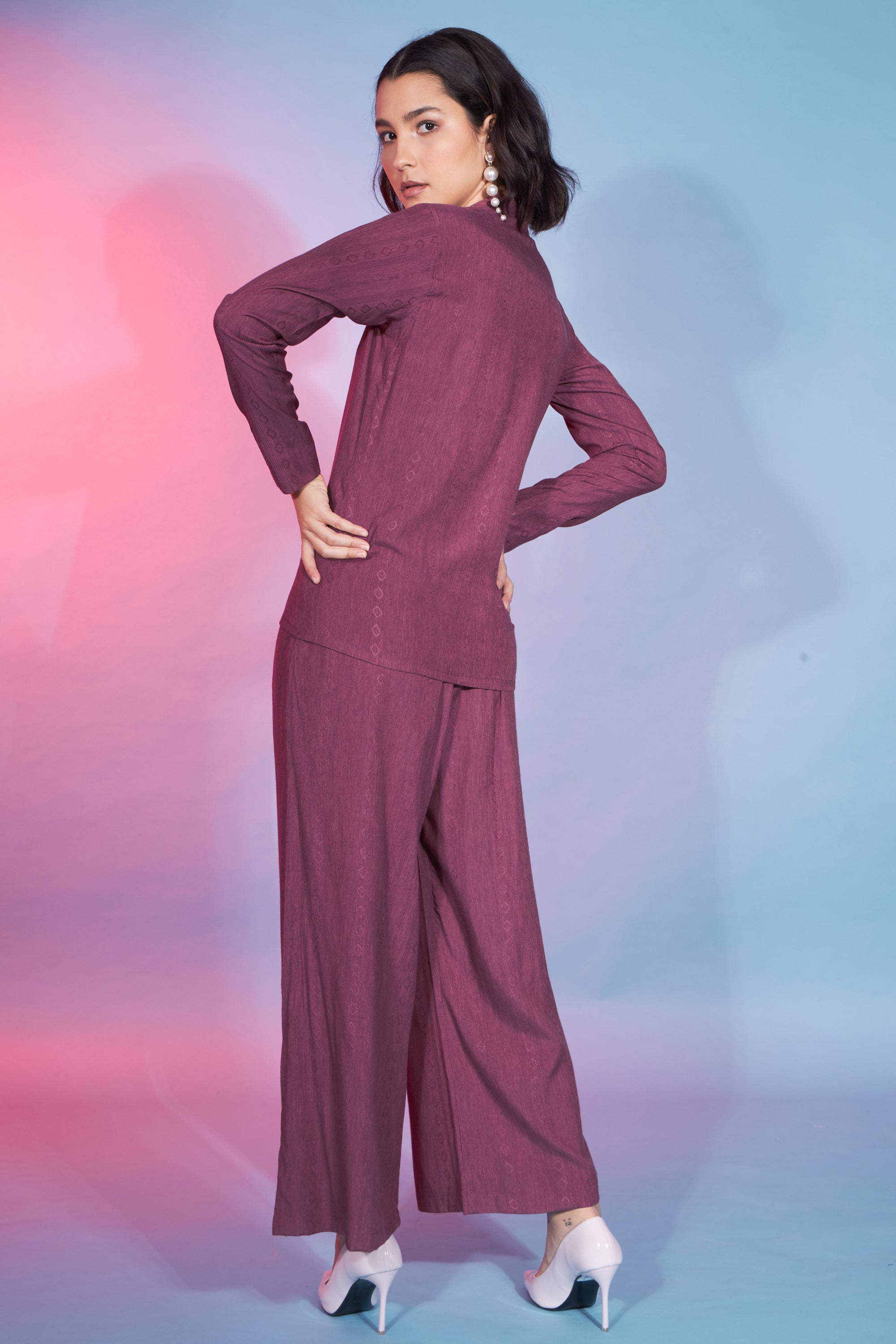 Maroon Color Viscose Rayon Party Wear Designer Readymade Co Ord Set