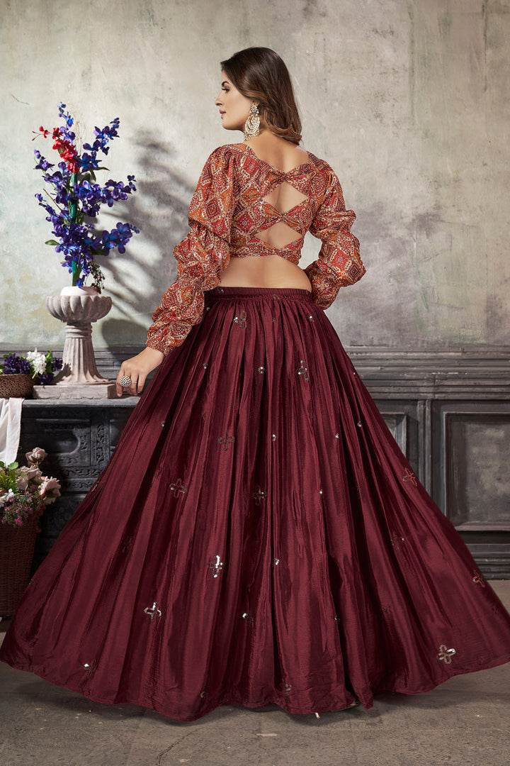 Exclusive Maroon Color Art Silk Fabric Special Top With Skirt