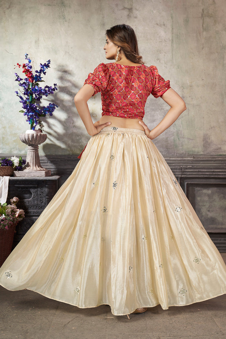 Exclusive Art Silk Fabric Off White Color Pleasance Top With Skirt