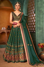 Load image into Gallery viewer, Sangeet Wear Art Silk Fabric Green Color Digital Printed Work Splendid Lehenga
