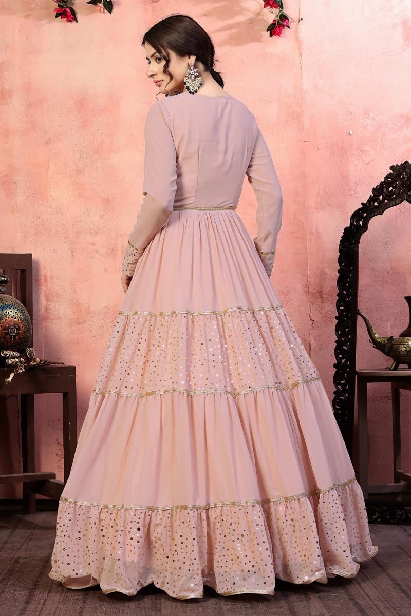 Georgette Fabric Party Wear Fancy Pink Color Sequins Work Gown