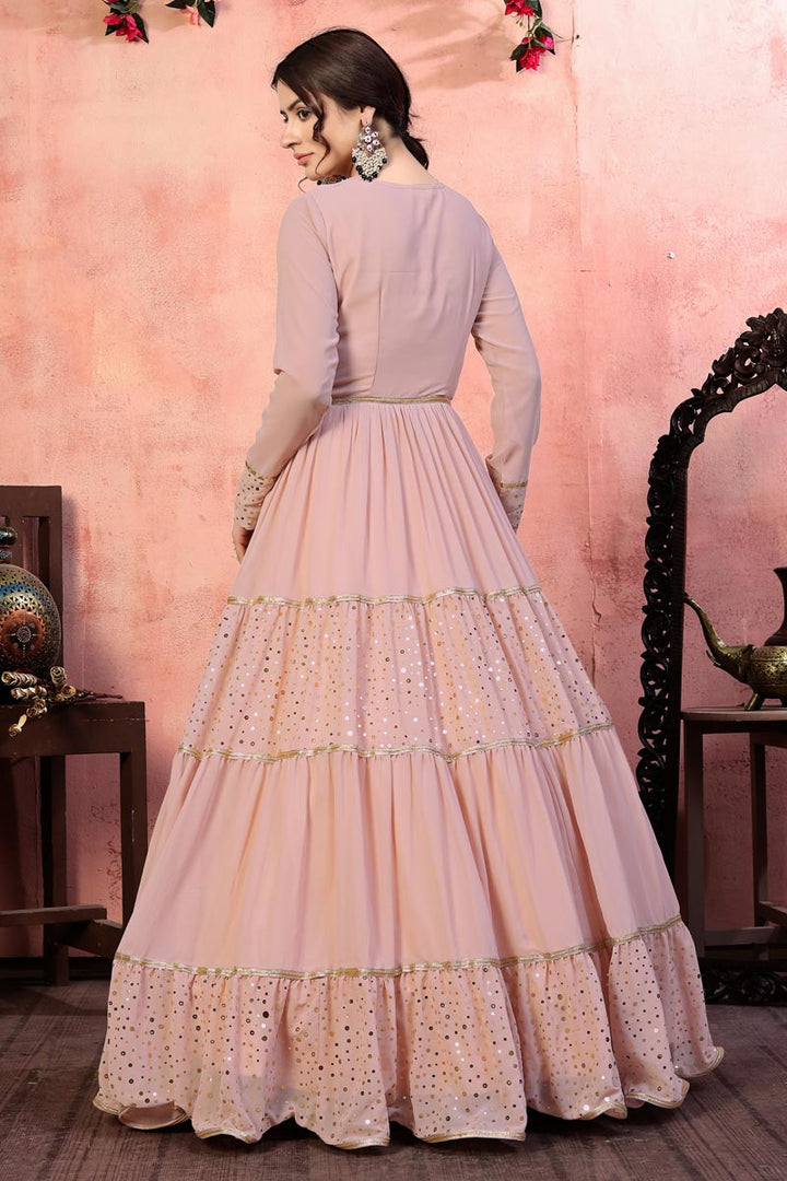 Georgette Fabric Party Wear Fancy Pink Color Sequins Work Gown