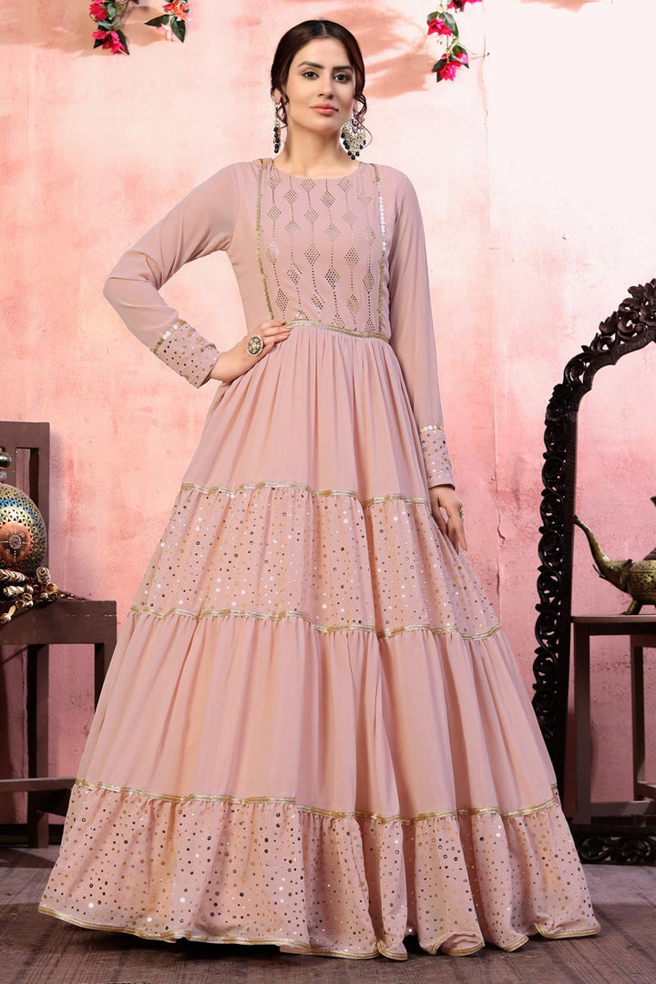 Georgette Fabric Party Wear Fancy Pink Color Sequins Work Gown