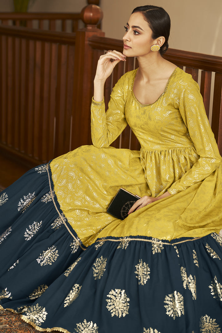 Multi Color Party Wear Two Tone Gown In Georgette Fabric