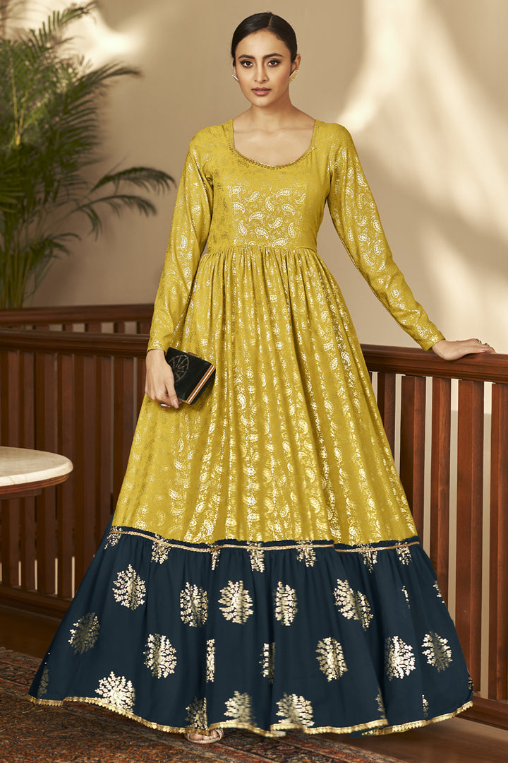 Multi Color Party Wear Two Tone Gown In Georgette Fabric