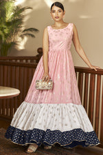 Load image into Gallery viewer, Georgette Fabric Party Wear Classic Gown In Multi Color In Foil Printed Work
