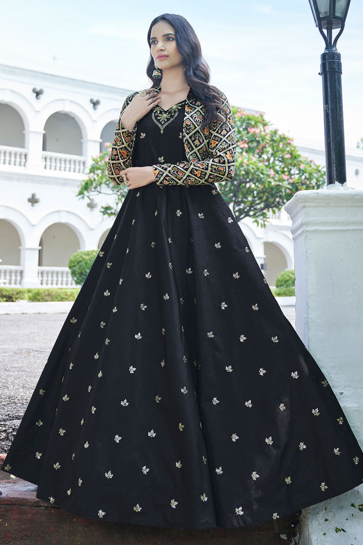 Party Look Cotton Fabric Black Color Charismatic Gown With Koti