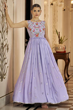 Load image into Gallery viewer, Georgette Fabric Lavender Color Party Wear Pleasance Gown
