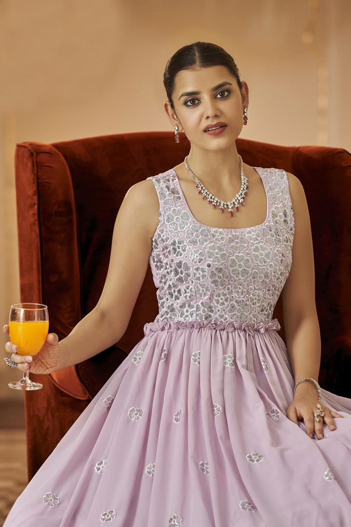 Party Wear Pink Color Enthralling Gown In Georgette Fabric