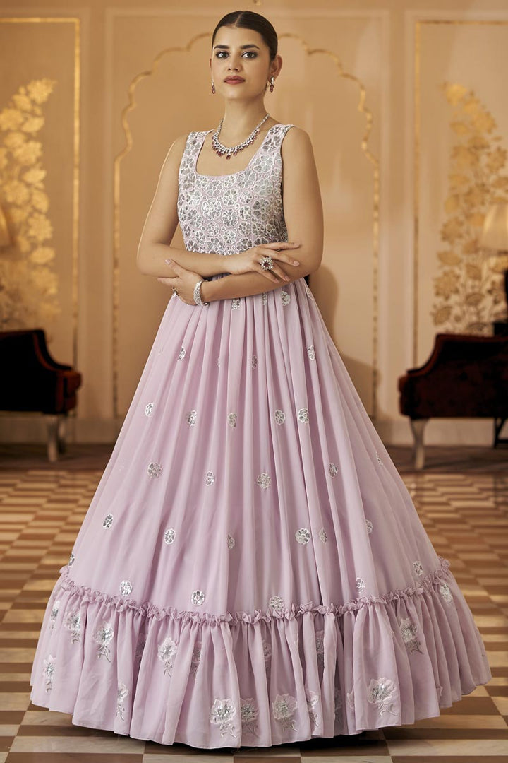 Party Wear Pink Color Enthralling Gown In Georgette Fabric