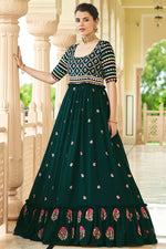 Load image into Gallery viewer, Teal Color Georgette Fabric Attractive Embroidered Readymade Gown
