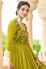 Load image into Gallery viewer, Olive Color Georgette Fabric Elegant Embroidered Readymade Gown
