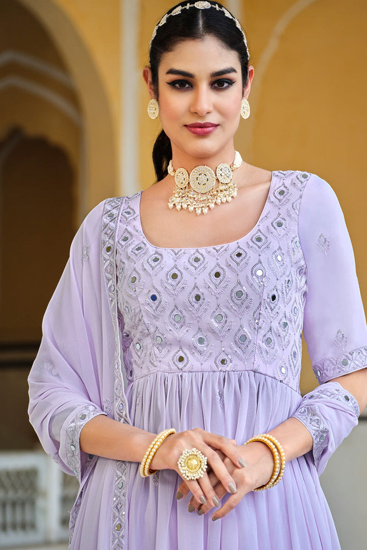 Awesome Georgette Fabric Palazzo Suit In Lavender Color