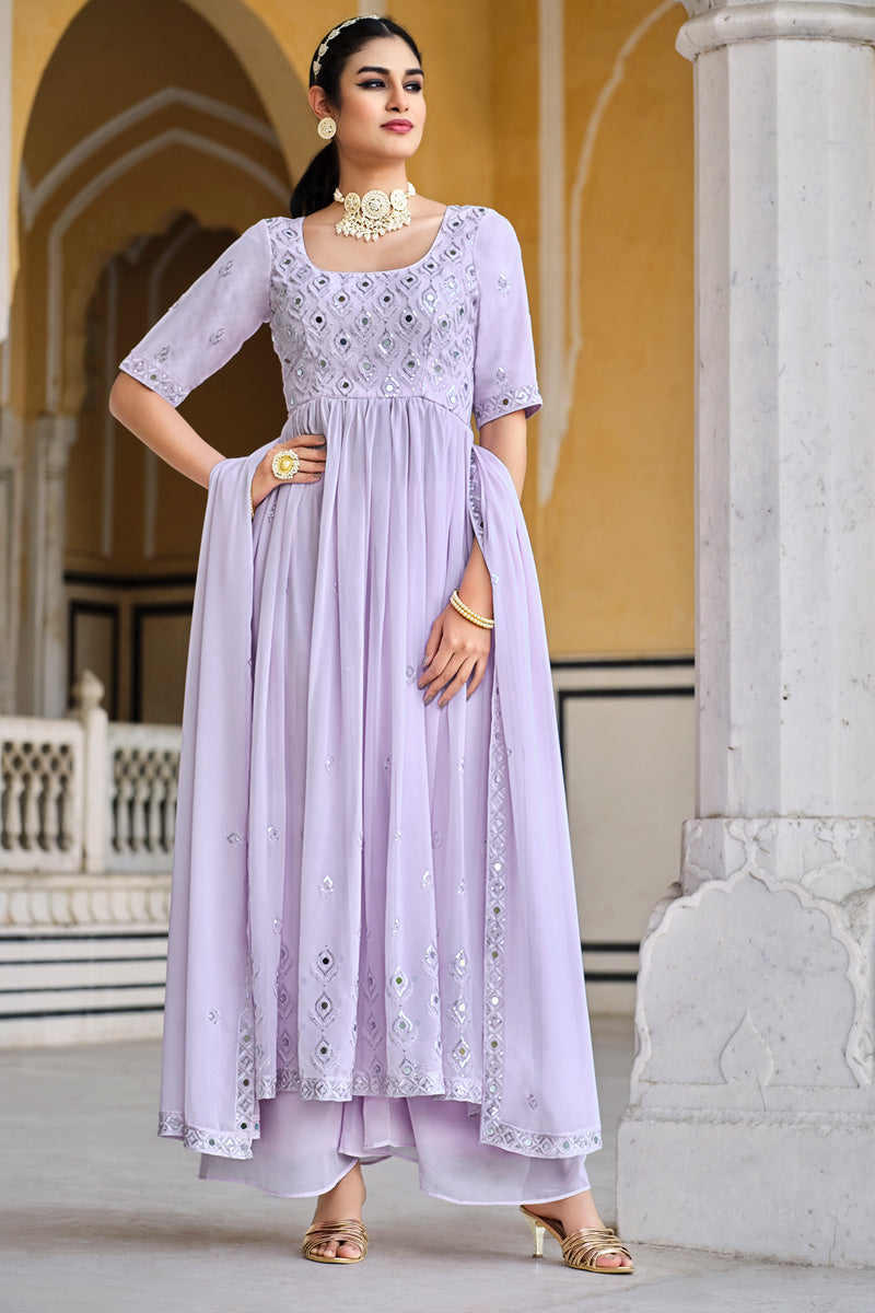 Awesome Georgette Fabric Palazzo Suit In Lavender Color