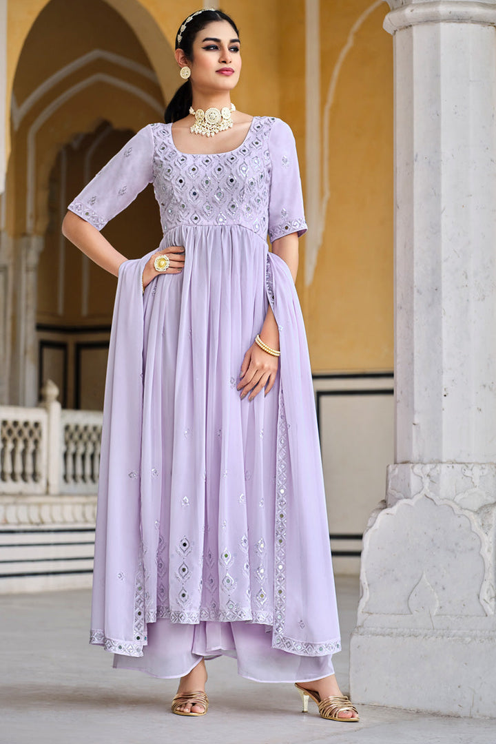 Awesome Georgette Fabric Palazzo Suit In Lavender Color