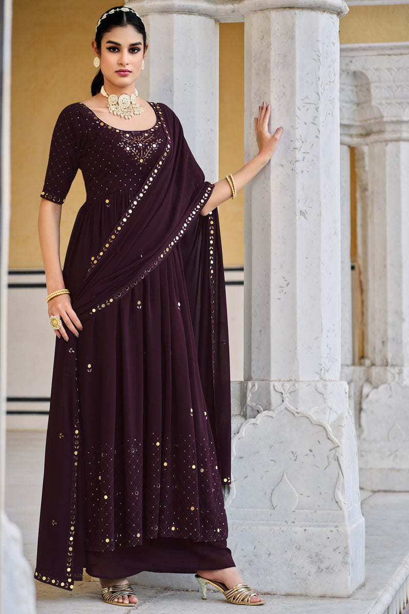 Purple Color Fantastic Georgette Fabric Palazzo Suit