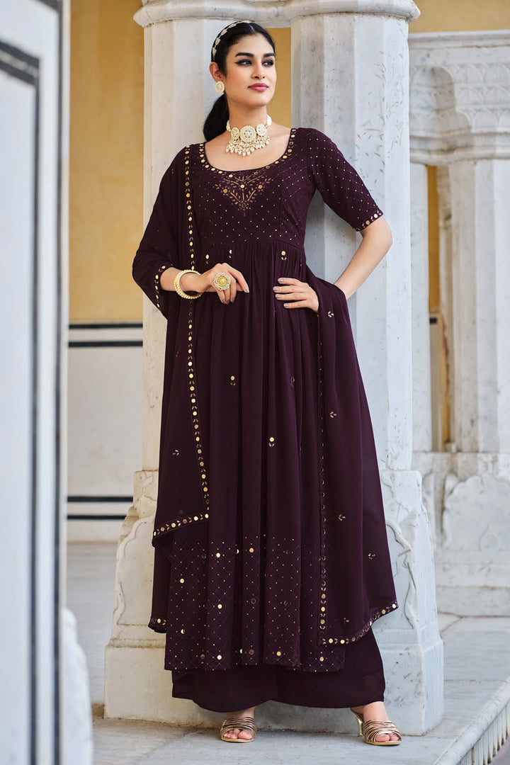 Purple Color Fantastic Georgette Fabric Palazzo Suit