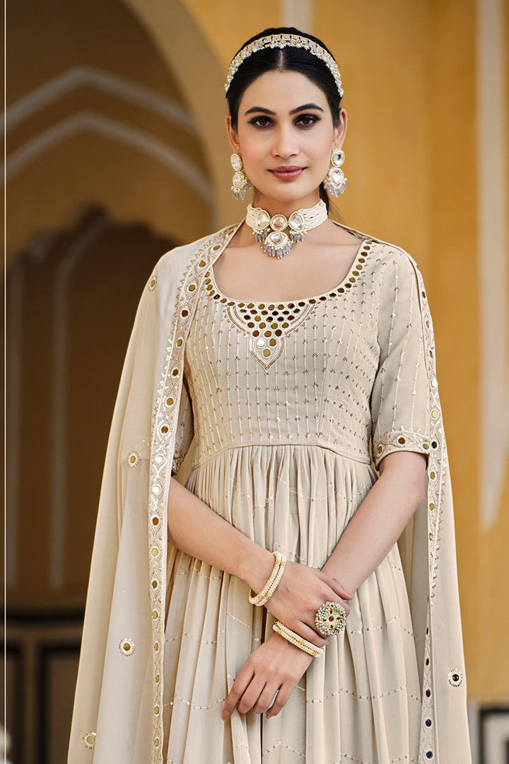 Appealing Georgette Fabric Palazzo Suit In Chikoo Color
