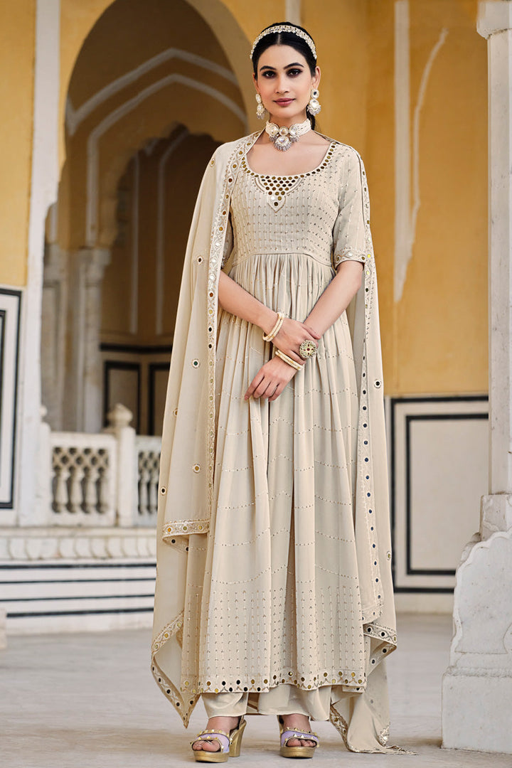 Appealing Georgette Fabric Palazzo Suit In Chikoo Color